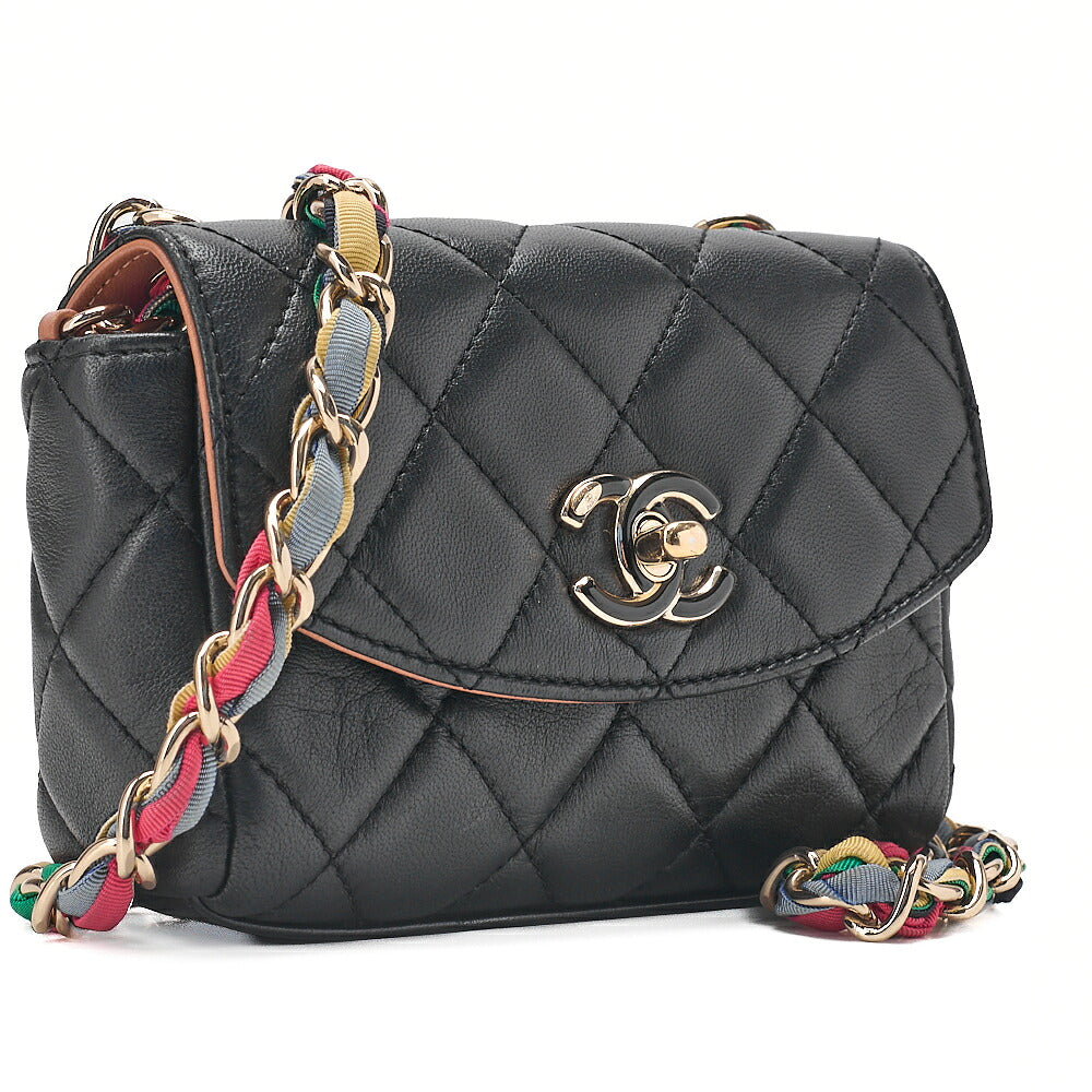 CHANEL Chain Shoulder Bag Mini Matelasse Single Flap Lambskin X Jersey Black Bicolor Shoulder Gold-Tone Hardware, Pre-Owned