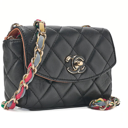 CHANEL Chain Shoulder Bag Mini Matelasse Single Flap Lambskin X Jersey Black Bicolor Shoulder Gold-Tone Hardware, Pre-Owned
