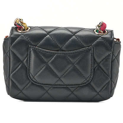 CHANEL Chain Shoulder Bag Mini Matelasse Single Flap Lambskin X Jersey Black Bicolor Shoulder Gold-Tone Hardware, Pre-Owned