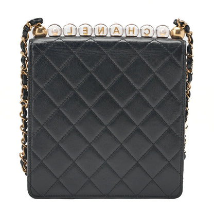 CHANEL Chain Wallet Mini Matelasse Lambskin Fic Pearl X Beads CC Logo Black Gold-Tone Hardware, Pre-Owned