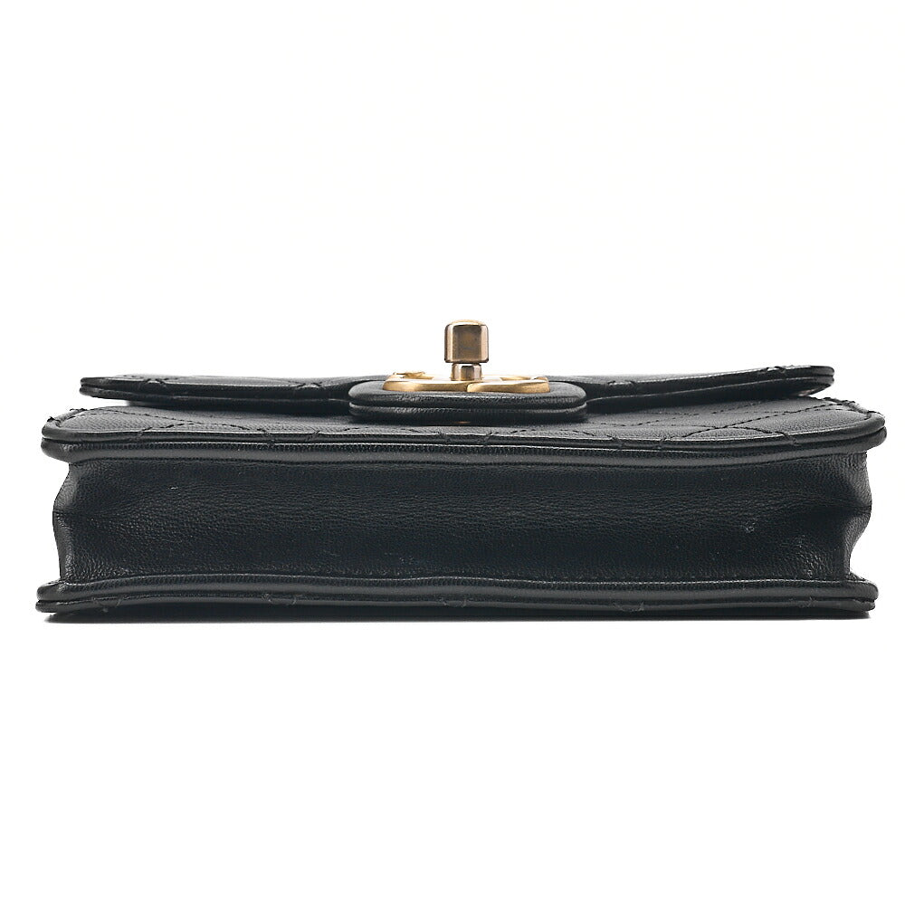 CHANEL Chain Wallet Mini Matelasse Lambskin Fic Pearl X Beads CC Logo Black Gold-Tone Hardware, Pre-Owned