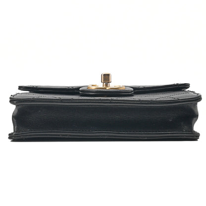 CHANEL Chain Wallet Mini Matelasse Lambskin Fic Pearl X Beads CC Logo Black Gold-Tone Hardware, Pre-Owned