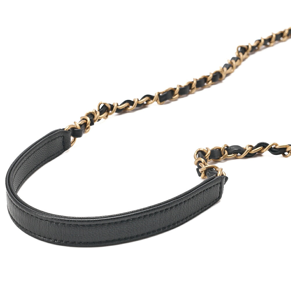 CHANEL Chain Wallet Mini Matelasse Lambskin Fic Pearl X Beads CC Logo Black Gold-Tone Hardware, Pre-Owned