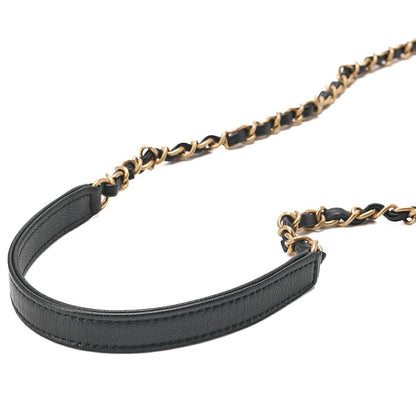 CHANEL Chain Wallet Mini Matelasse Lambskin Fic Pearl X Beads CC Logo Black Gold-Tone Hardware, Pre-Owned