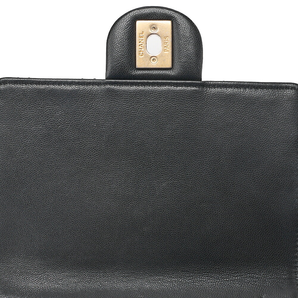 CHANEL Chain Wallet Mini Matelasse Lambskin Fic Pearl X Beads CC Logo Black Gold-Tone Hardware, Pre-Owned