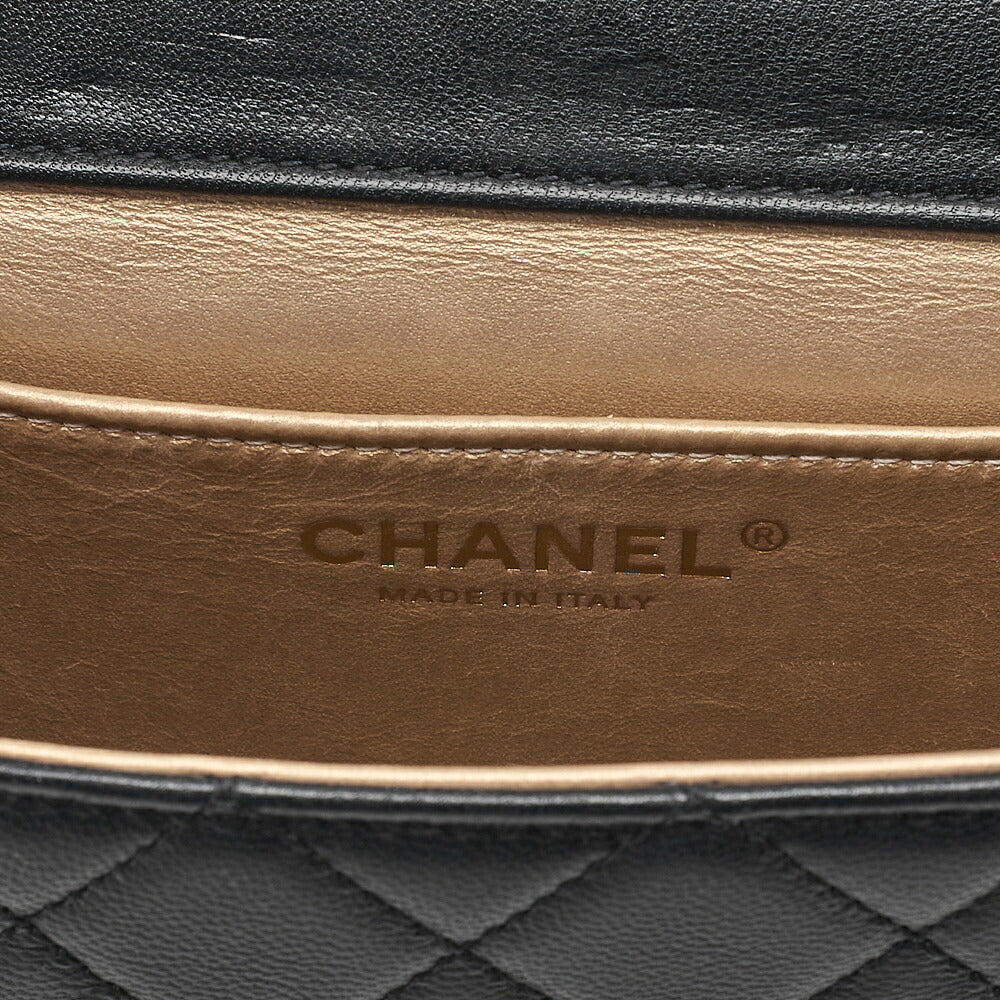CHANEL Chain Wallet Mini Matelasse Lambskin Fic Pearl X Beads CC Logo Black Gold-Tone Hardware, Pre-Owned