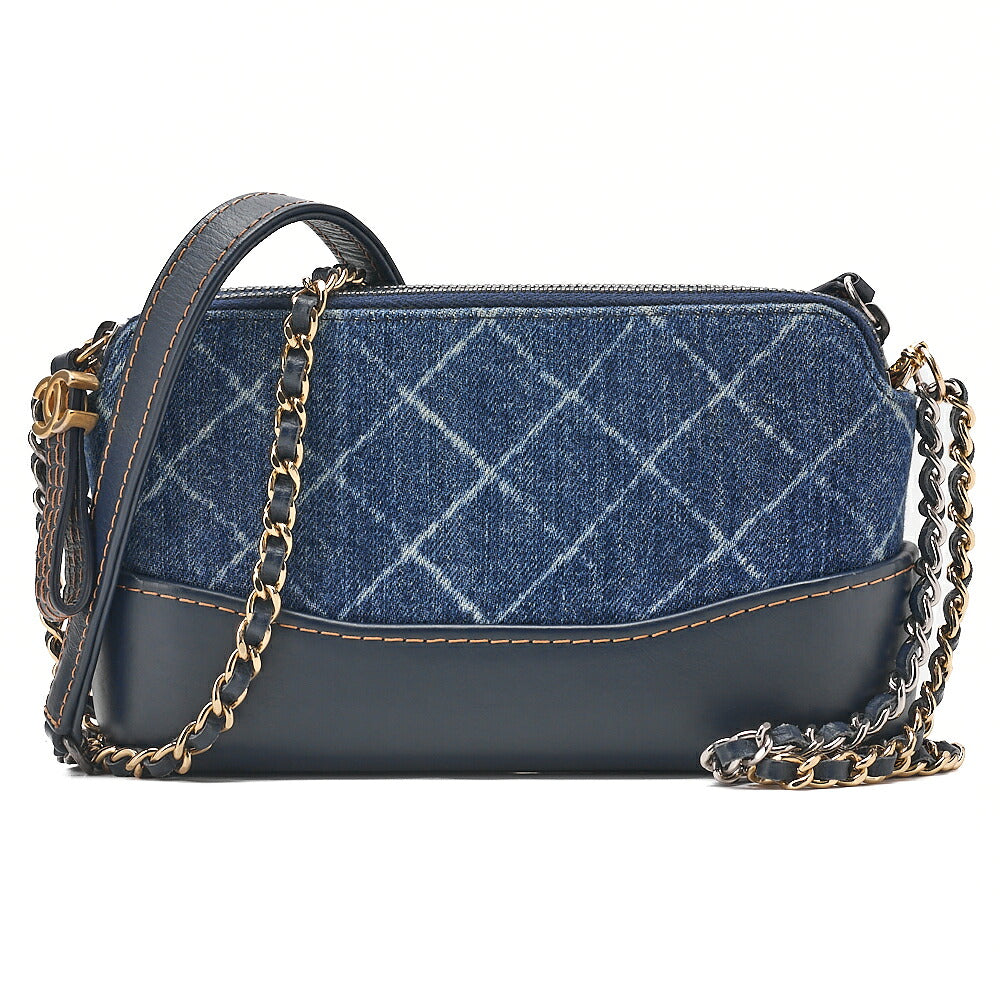 CHANEL Vintage Calf X Denim Gabrielle de Chanel Chain Shoulder Navy Gold X Silver-Tone Hardware, Pre-Owned