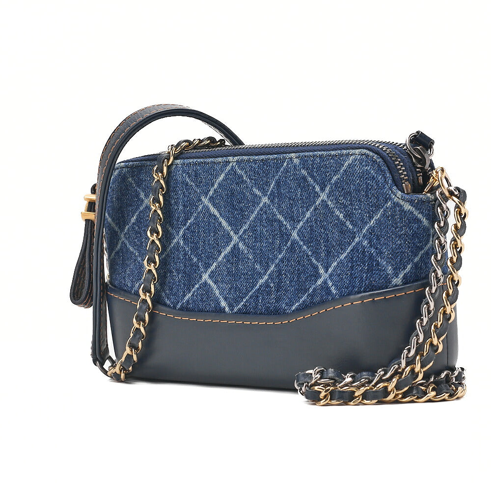 CHANEL Vintage Calf X Denim Gabrielle de Chanel Chain Shoulder Navy Gold X Silver-Tone Hardware, Pre-Owned