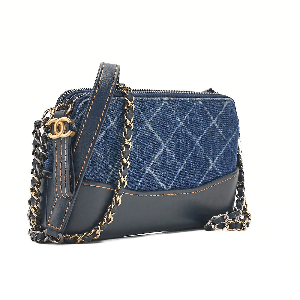 CHANEL Vintage Calf X Denim Gabrielle de Chanel Chain Shoulder Navy Gold X Silver-Tone Hardware, Pre-Owned