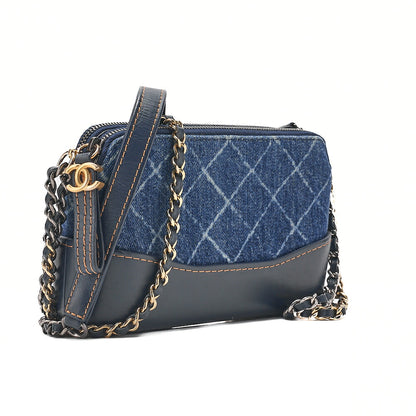 CHANEL Vintage Calf X Denim Gabrielle de Chanel Chain Shoulder Navy Gold X Silver-Tone Hardware, Pre-Owned