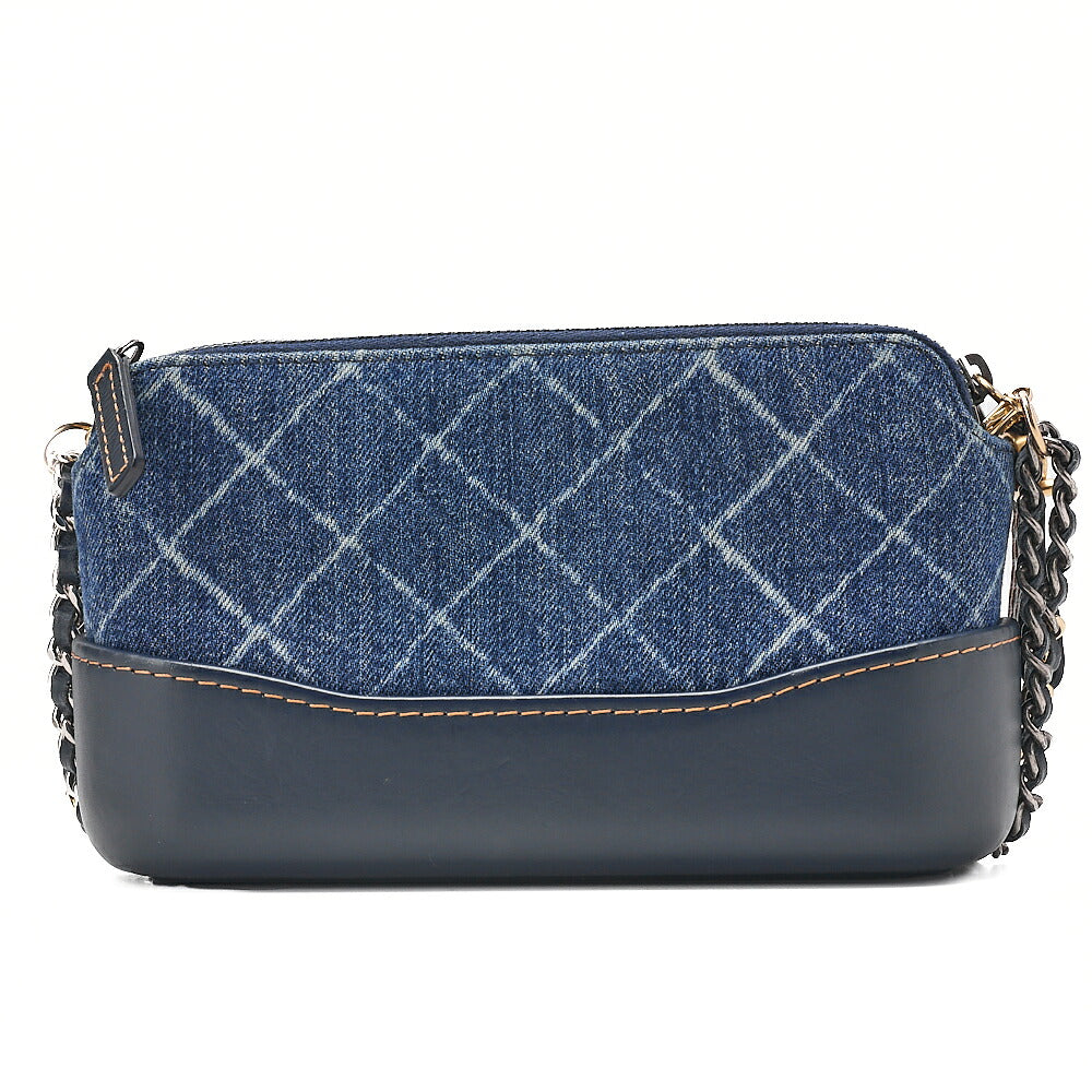 CHANEL Vintage Calf X Denim Gabrielle de Chanel Chain Shoulder Navy Gold X Silver-Tone Hardware, Pre-Owned