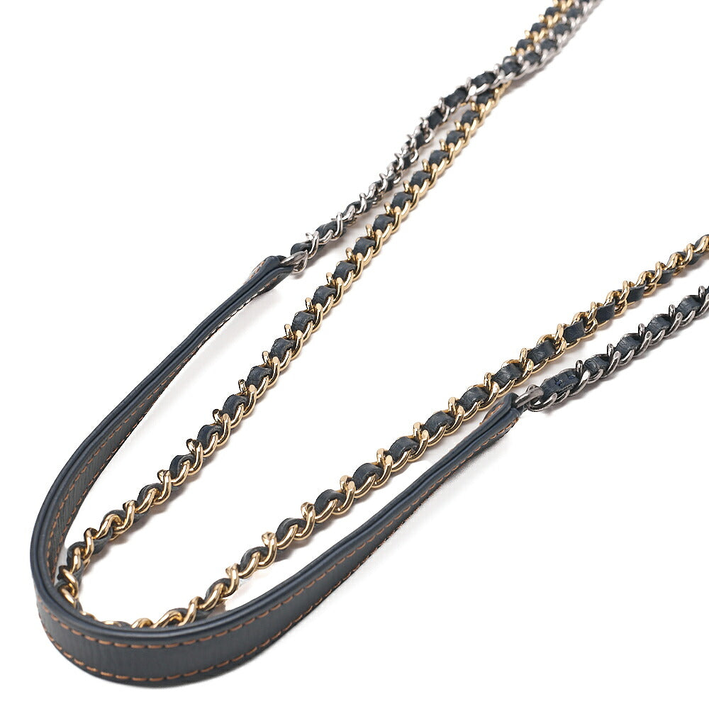CHANEL Vintage Calf X Denim Gabrielle de Chanel Chain Shoulder Navy Gold X Silver-Tone Hardware, Pre-Owned
