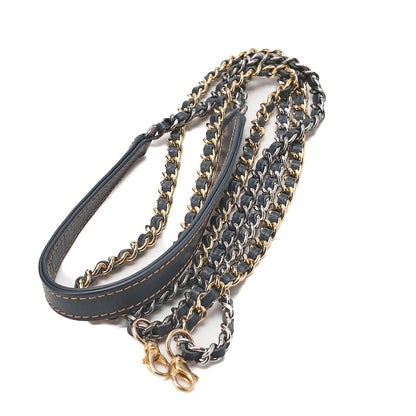 CHANEL Vintage Calf X Denim Gabrielle de Chanel Chain Shoulder Navy Gold X Silver-Tone Hardware, Pre-Owned