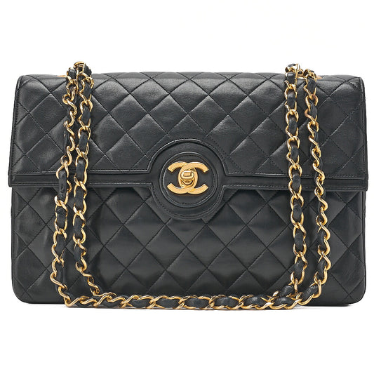 CHANEL Matelasse Circle Coco Lambskin Chain Shoulder Black Gold-Tone Hardware, Pre-Owned