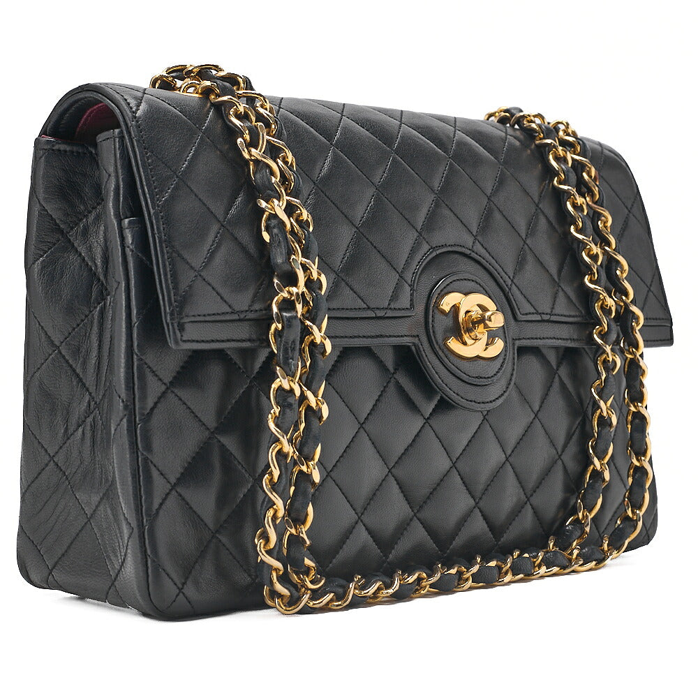 CHANEL Matelasse Circle Coco Lambskin Chain Shoulder Black Gold-Tone Hardware, Pre-Owned