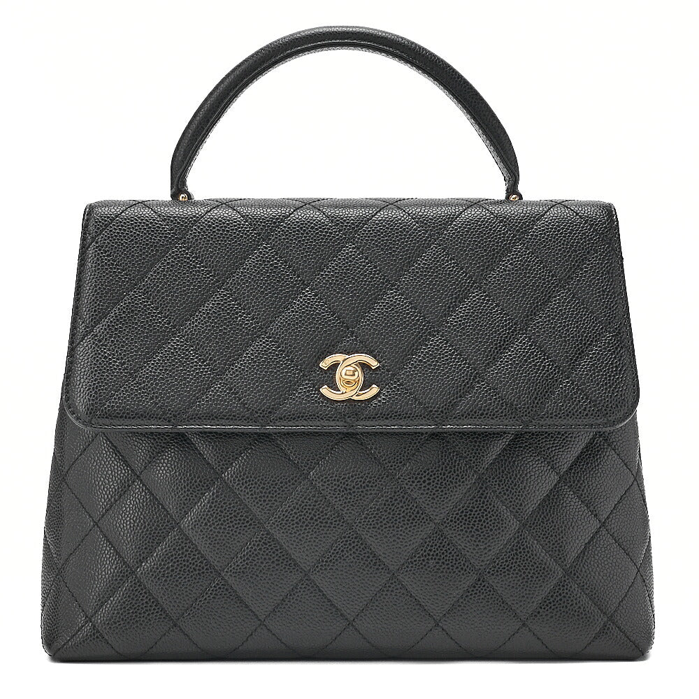 CHANEL Handbag Matelasse Turnlock Kelly Shape Caviar Skin Black Gold-Tone Hardware, Pre-Owned
