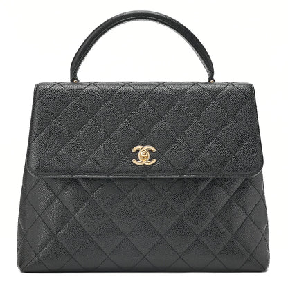 CHANEL Handbag Matelasse Turnlock Kelly Shape Caviar Skin Black Gold-Tone Hardware, Pre-Owned