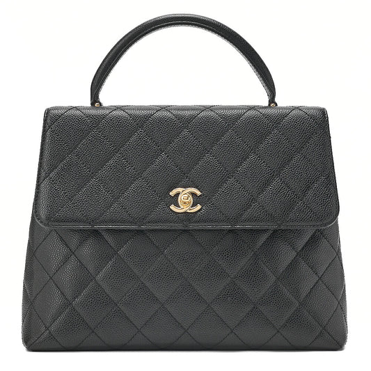 CHANEL Handbag Matelasse Turnlock Kelly Shape Caviar Skin Black Gold-Tone Hardware, Pre-Owned