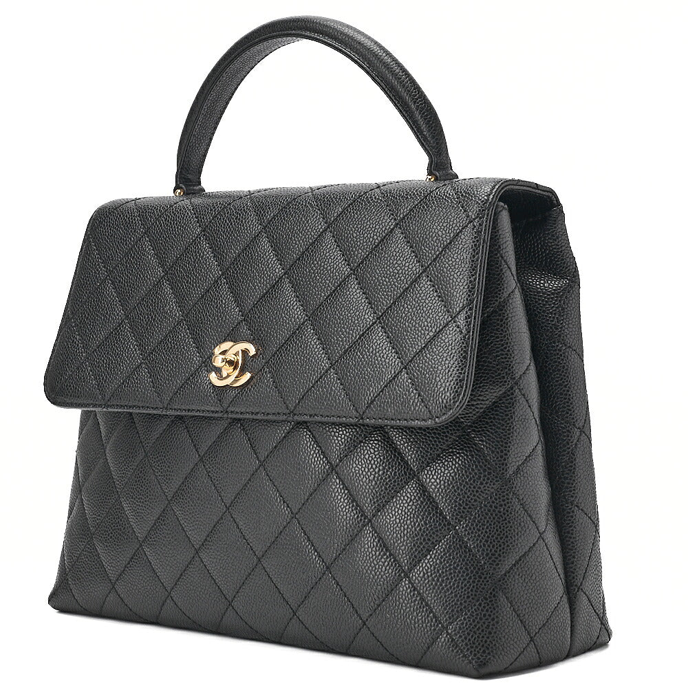 CHANEL Handbag Matelasse Turnlock Kelly Shape Caviar Skin Black Gold-Tone Hardware, Pre-Owned