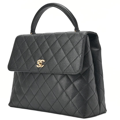 CHANEL Handbag Matelasse Turnlock Kelly Shape Caviar Skin Black Gold-Tone Hardware, Pre-Owned