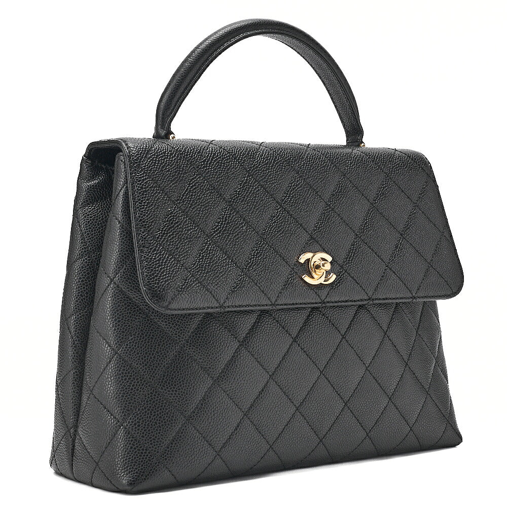 CHANEL Handbag Matelasse Turnlock Kelly Shape Caviar Skin Black Gold-Tone Hardware, Pre-Owned