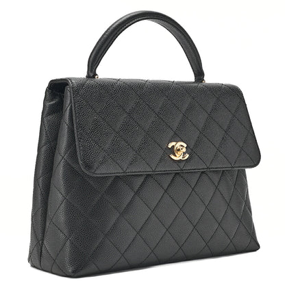CHANEL Handbag Matelasse Turnlock Kelly Shape Caviar Skin Black Gold-Tone Hardware, Pre-Owned