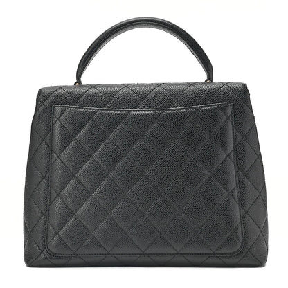 CHANEL Handbag Matelasse Turnlock Kelly Shape Caviar Skin Black Gold-Tone Hardware, Pre-Owned