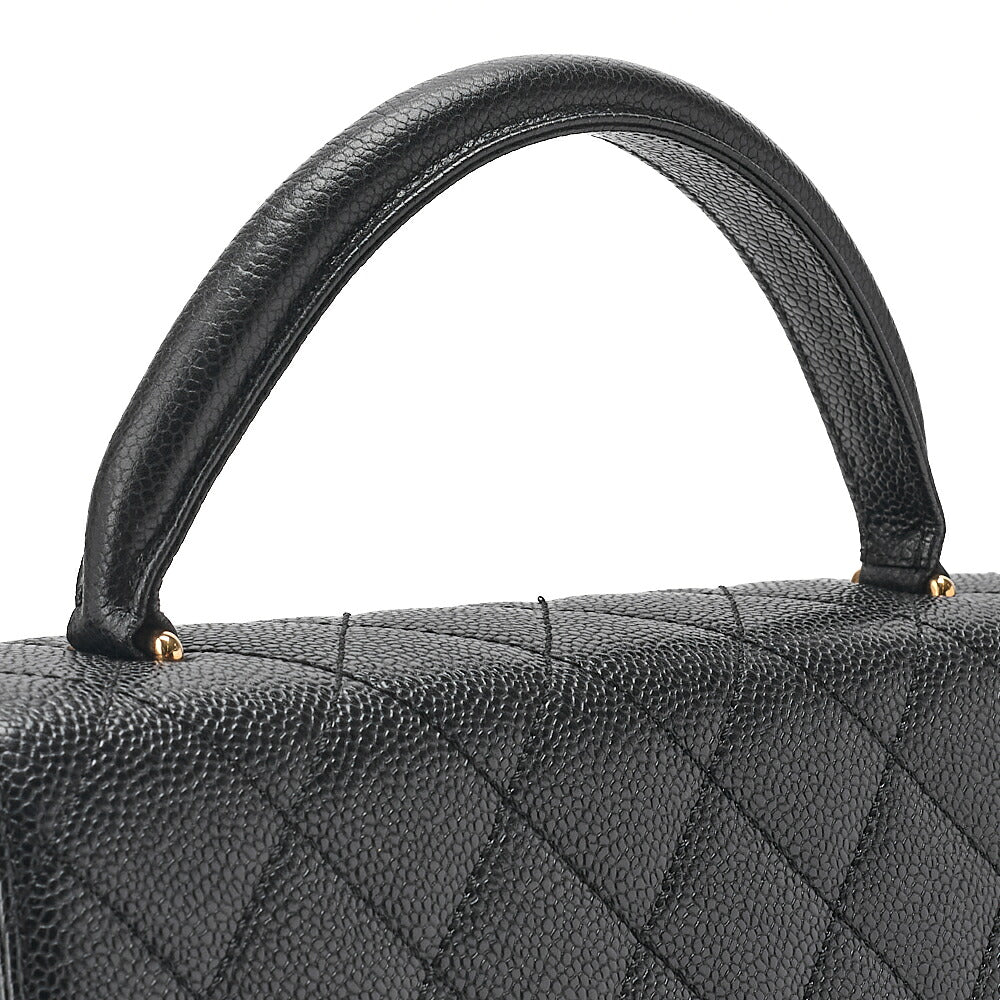 CHANEL Handbag Matelasse Turnlock Kelly Shape Caviar Skin Black Gold-Tone Hardware, Pre-Owned