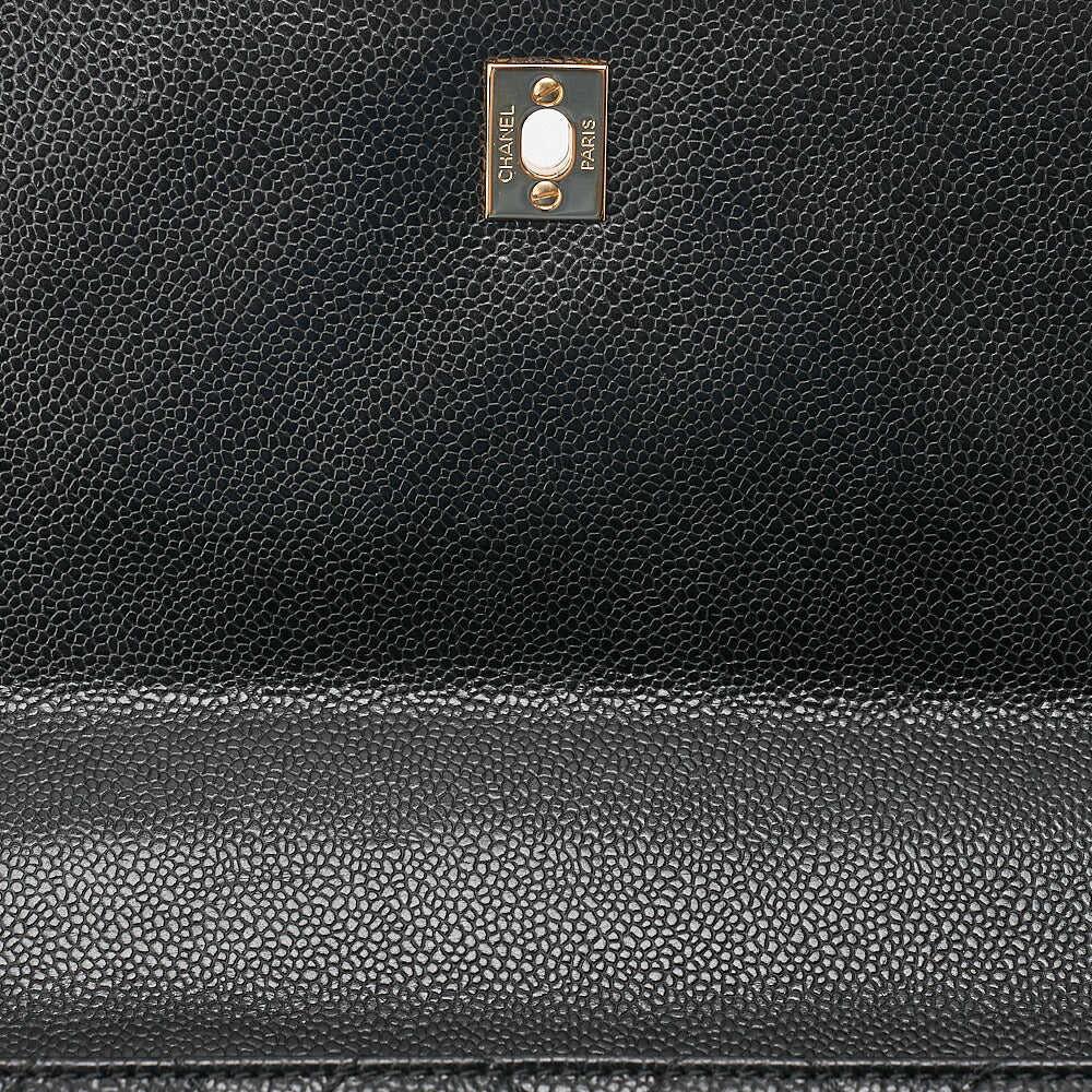 CHANEL Handbag Matelasse Turnlock Kelly Shape Caviar Skin Black Gold-Tone Hardware, Pre-Owned