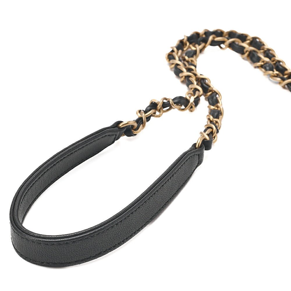 CHANEL Chain Wallet Matelasse Fic Pearl Lambskin Black Gold-Tone Hardware, Pre-Owned