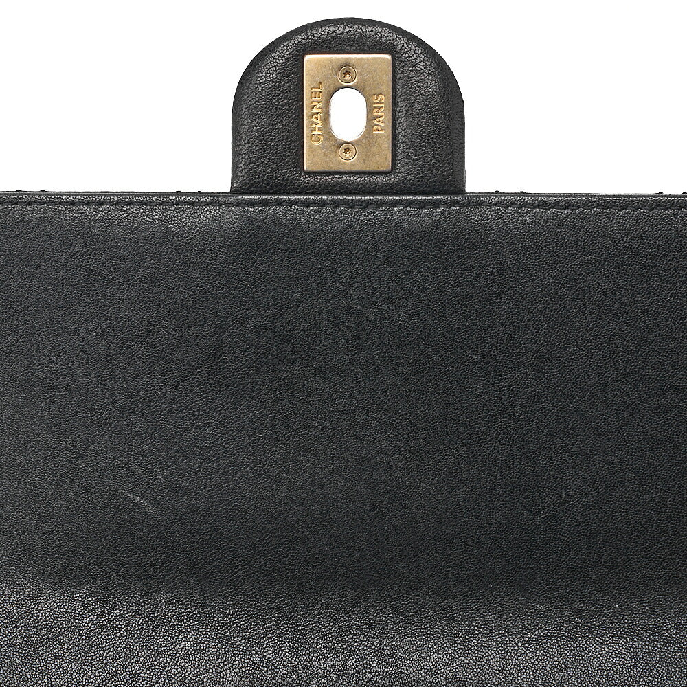 CHANEL Chain Wallet Matelasse Fic Pearl Lambskin Black Gold-Tone Hardware, Pre-Owned