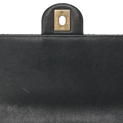 CHANEL Chain Wallet Matelasse Fic Pearl Lambskin Black Gold-Tone Hardware, Pre-Owned