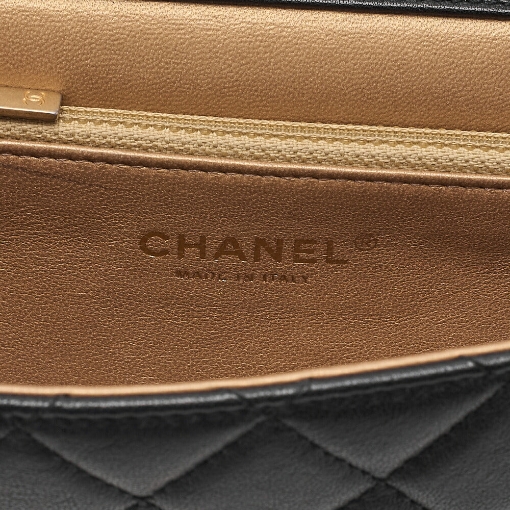 CHANEL Chain Wallet Matelasse Fic Pearl Lambskin Black Gold-Tone Hardware, Pre-Owned