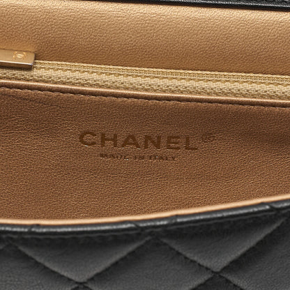 CHANEL Chain Wallet Matelasse Fic Pearl Lambskin Black Gold-Tone Hardware, Pre-Owned