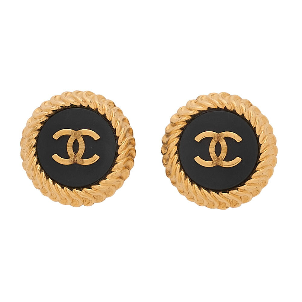 CHANEL Coco Mark 96P Earrings GP Black X Gold Gold-Tone Hardware, Pre-Owned