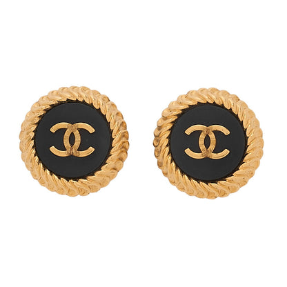 CHANEL Coco Mark 96P Earrings GP Black X Gold Gold-Tone Hardware, Pre-Owned