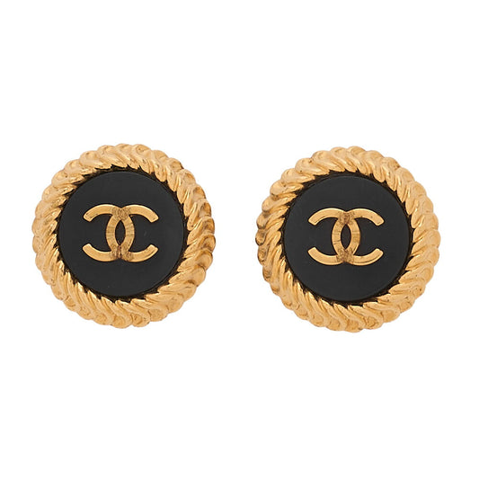 CHANEL Coco Mark 96P Earrings GP Black X Gold Gold-Tone Hardware, Pre-Owned