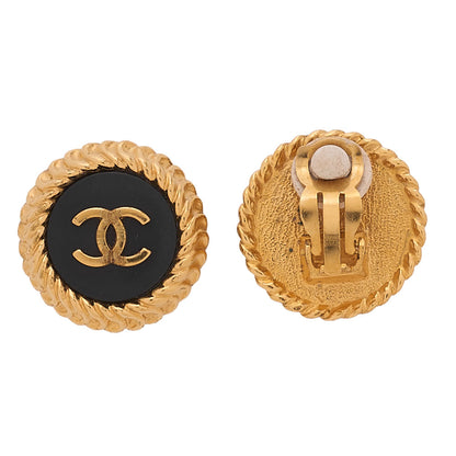 CHANEL Coco Mark 96P Earrings GP Black X Gold Gold-Tone Hardware, Pre-Owned