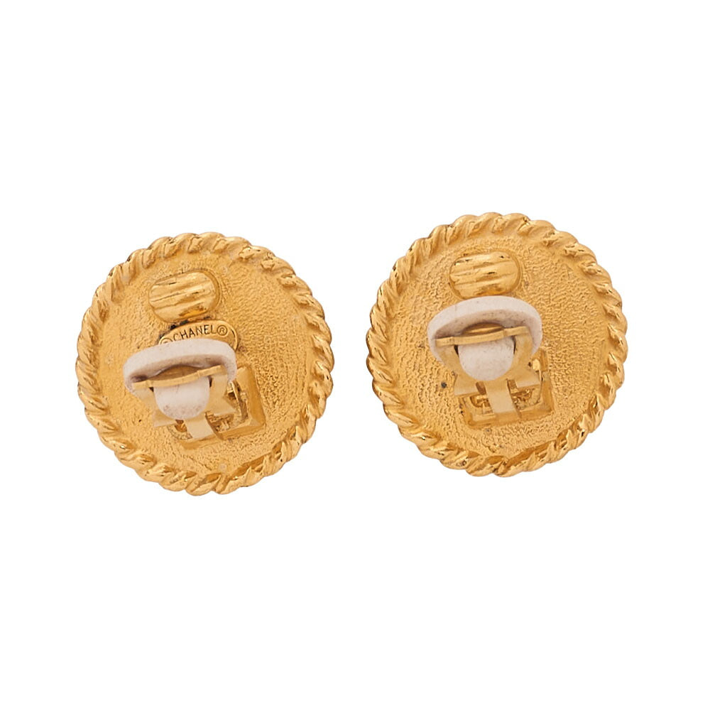 CHANEL Coco Mark 96P Earrings GP Black X Gold Gold-Tone Hardware, Pre-Owned