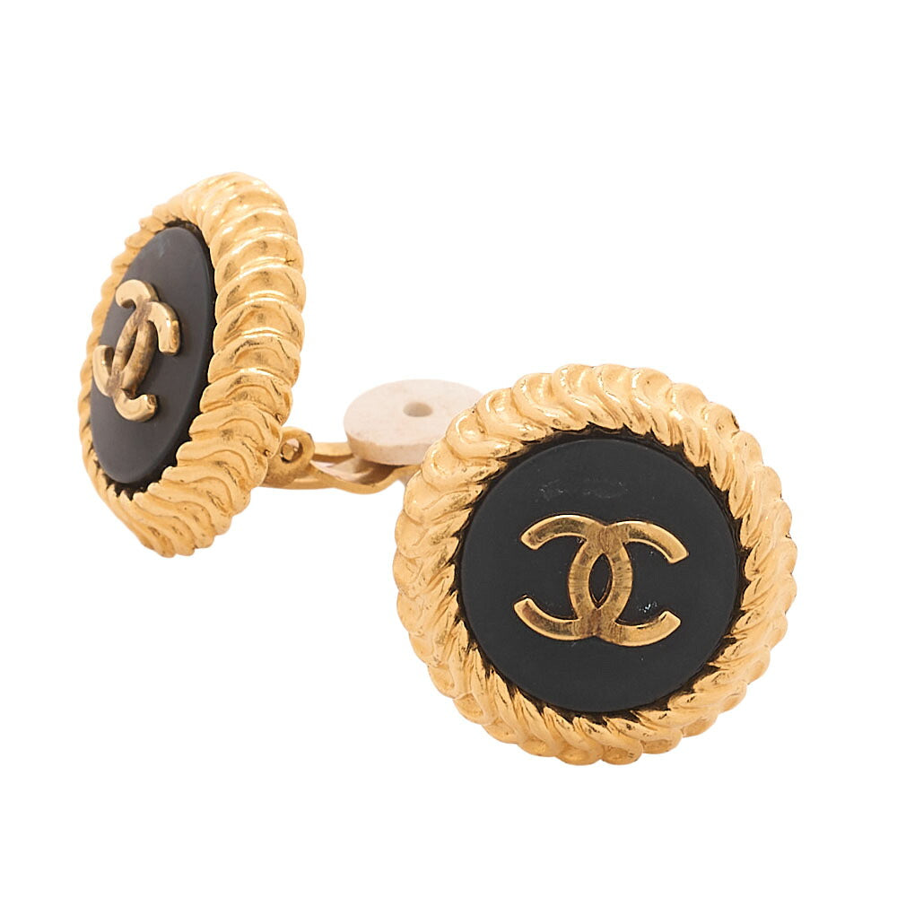 CHANEL Coco Mark 96P Earrings GP Black X Gold Gold-Tone Hardware, Pre-Owned