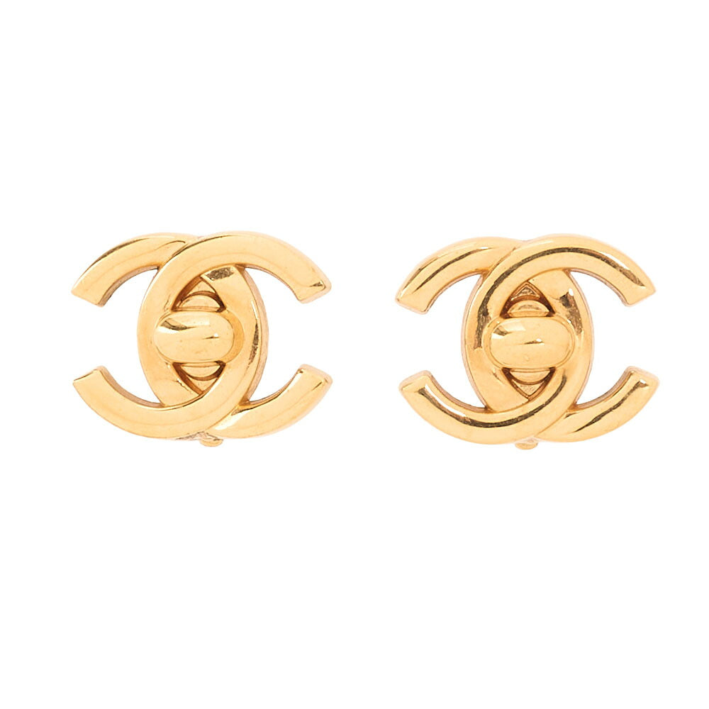 CHANEL Coco Mark Turnlock 95A Earrings GP Gold (Gold Plated)Gold -Tone Hardware, Pre-Owned