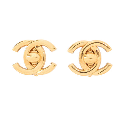 CHANEL Coco Mark Turnlock 95A Earrings GP Gold (Gold Plated)Gold -Tone Hardware, Pre-Owned