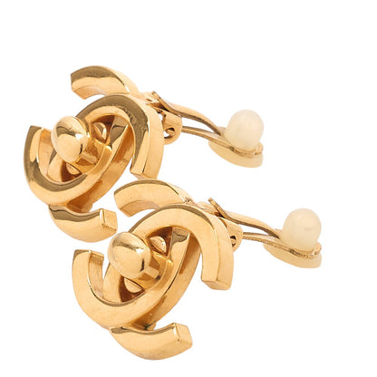 CHANEL Coco Mark Turnlock 95A Earrings GP Gold (Gold Plated)Gold -Tone Hardware, Pre-Owned