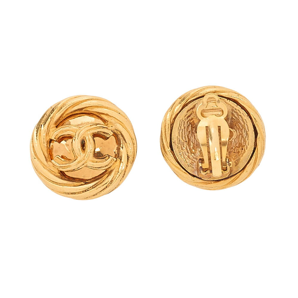 CHANEL Coco Mark 93P Earrings GP Gold (Gold Plated)Gold -Tone Hardware, Pre-Owned