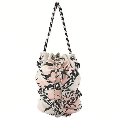 CHANEL Canvas Lapousa Coco Charm Drawstring Handbag Bicolor Silver-Tone Hardware, Pre-Owned