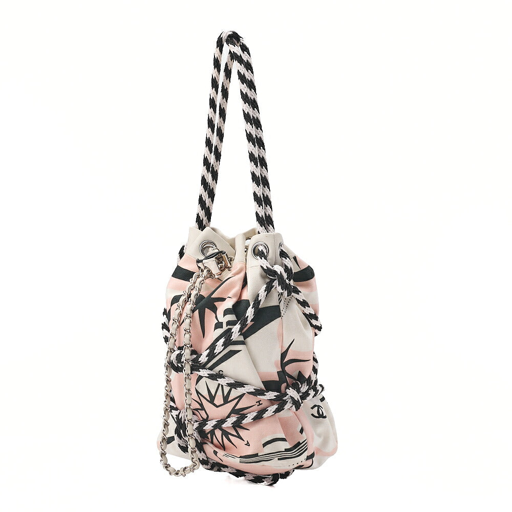 CHANEL Canvas Lapousa Coco Charm Drawstring Handbag Bicolor Silver-Tone Hardware, Pre-Owned