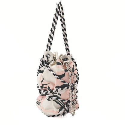 CHANEL Canvas Lapousa Coco Charm Drawstring Handbag Bicolor Silver-Tone Hardware, Pre-Owned