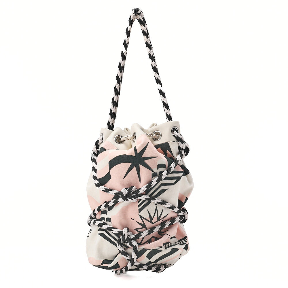 CHANEL Canvas Lapousa Coco Charm Drawstring Handbag Bicolor Silver-Tone Hardware, Pre-Owned