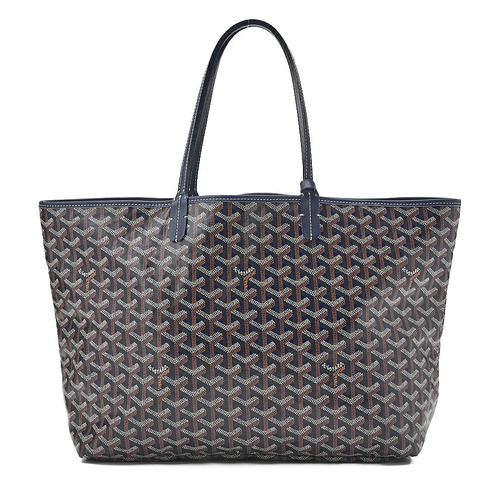 GOYARD Saint Louis PM Tote Bag Coated Canvas Navy Silver-Tone Hardware, Pre-Owned