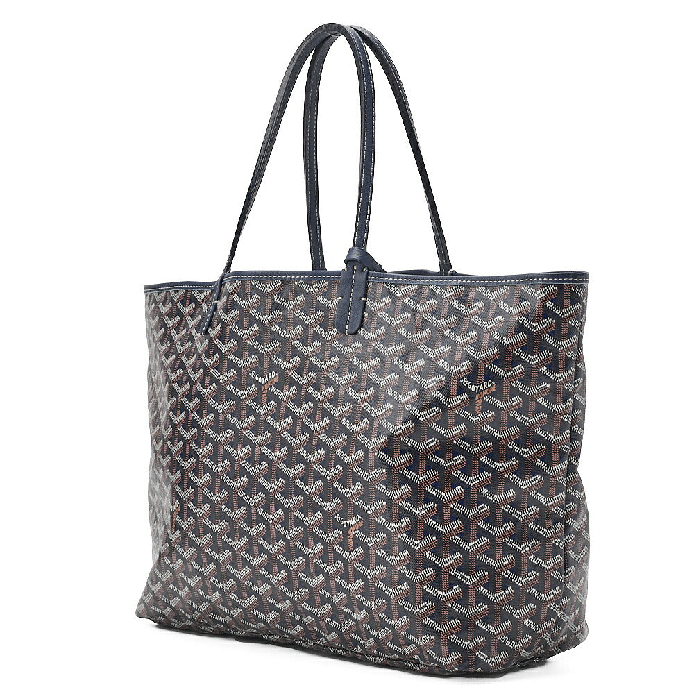 GOYARD Saint Louis PM Tote Bag Coated Canvas Navy Silver-Tone Hardware, Pre-Owned
